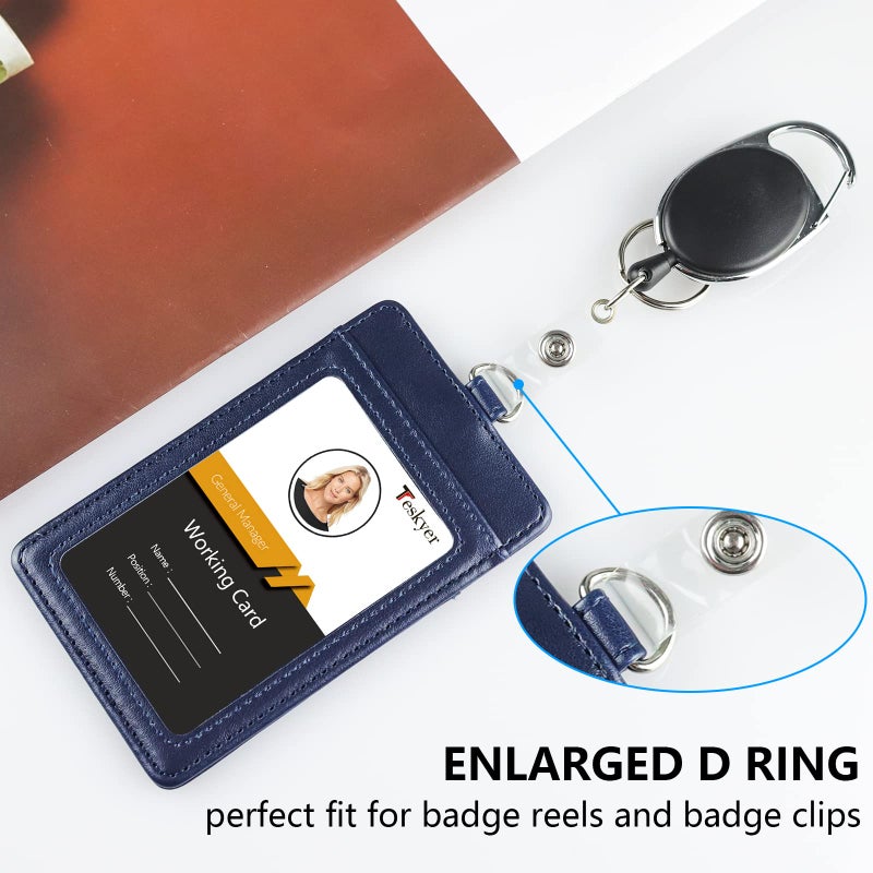 Teskyer Badge Holder with Lanyard, Leather ID Name Badge Card Holder with Lanyard for ID Badges, Vertical Blue - Image 5